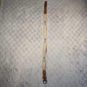 Zep-Pro Leather Closure Tan Blue Marlin Fish Canvas Men's Belt Sz 36 Solid Brass